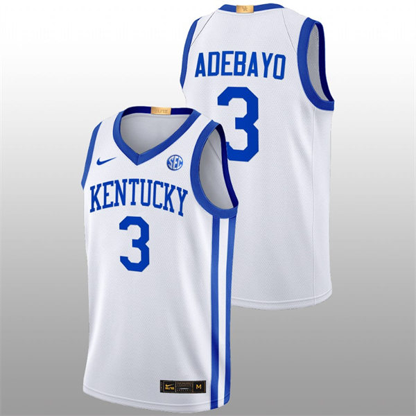 Mens Youth Kentucky Wildcats #3 Bam Adebayo White Home 2022-23 College Basketball Game Jersey