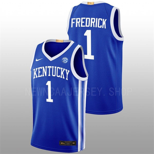 Mens Youth Kentucky Wildcats #1 CJ Fredrick Royal Away 2022-23 College Basketball Game Jersey