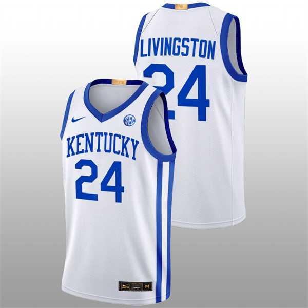 Mens Youth Kentucky Wildcats #24 Chris Livingston White Home 2022-23 College Basketball Game Jersey