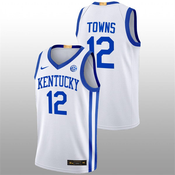 Mens Youth Kentucky Wildcats #12 Karl-Anthony Towns White Home 2022-23 College Basketball Game Jersey