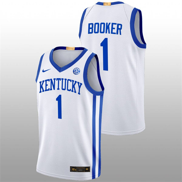 Mens Youth Kentucky Wildcats #1 Devin Booker White Home 2022-23 College Basketball Game Jersey