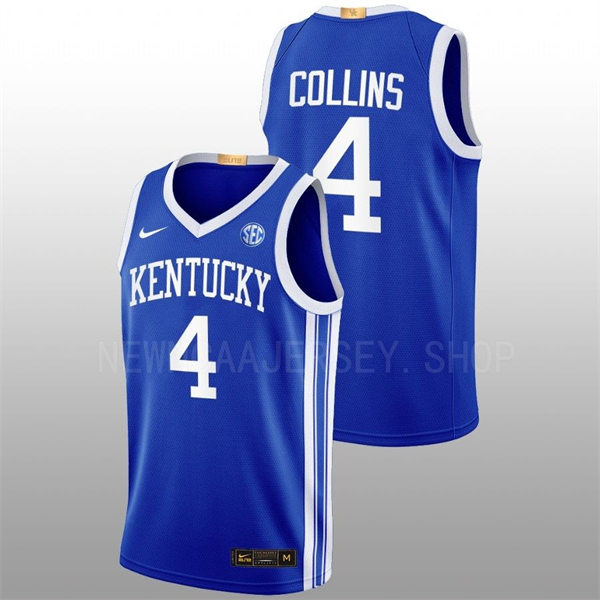Mens Youth Kentucky Wildcats #4 Daimion Collins Royal Away 2022-23 College Basketball Game Jersey
