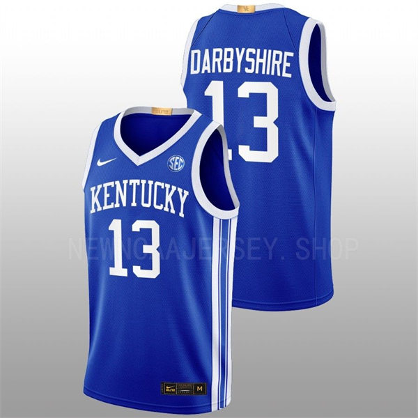 Mens Youth Kentucky Wildcats #13 Grant Darbyshire Royal Away 2022-23 College Basketball Game Jersey