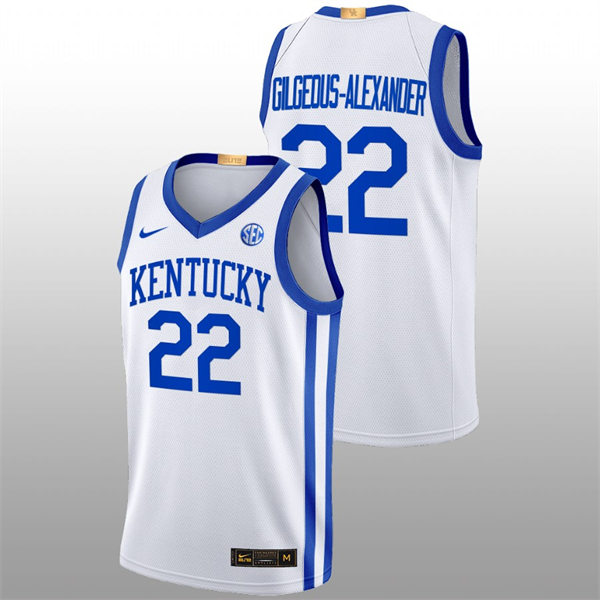 Mens Youth Kentucky Wildcats #22 Shai Gilgeous-Alexander White Home 2022-23 College Basketball Game Jersey