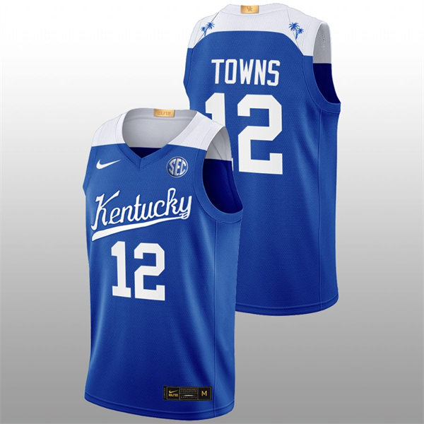 Mens Youth Kentucky Wildcats #12 Karl-Anthony Towns White Royal 2022-23 College Basketball Bahamas Game Limted Jersey