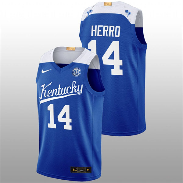 Mens Youth Kentucky Wildcats #14 Tyler Herro White Royal 2022-23 College Basketball Bahamas Game Limted Jersey
