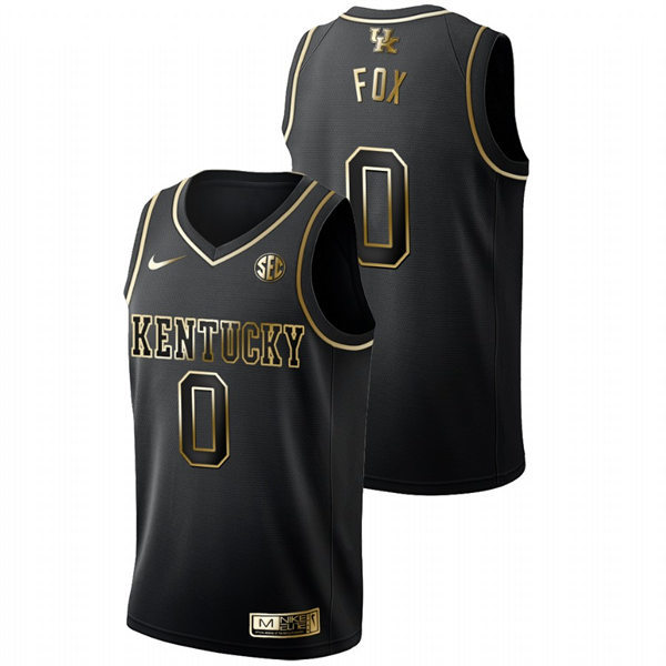 Mens Youth Kentucky Wildcats #0 De'Aaron Fox Nike Black Golden Edition Basketball Jersey