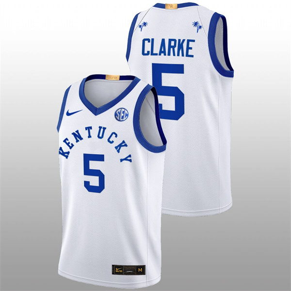Mens Youth Kentucky Wildcats #5 Terrence Clarke 2022-23 College Basketball Bahamas Game Limted Jersey White