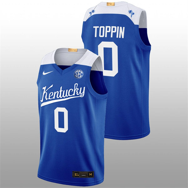 Mens Youth Kentucky Wildcats #0 Jacob Toppin White Royal 2022-23 College Basketball Bahamas Game Limted Jersey