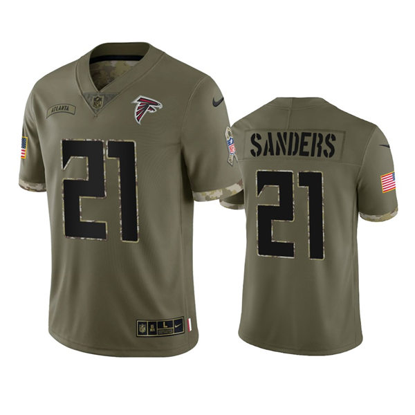 Men's Atlanta Falcons Retired Player #21 Deion Sanders Nike 2022 Salute To Service Limited Jersey - Olive