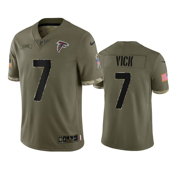 Men's Atlanta Falcons Retired Player #7 Michael Vick Nike 2022 Salute To Service Limited Jersey - Olive