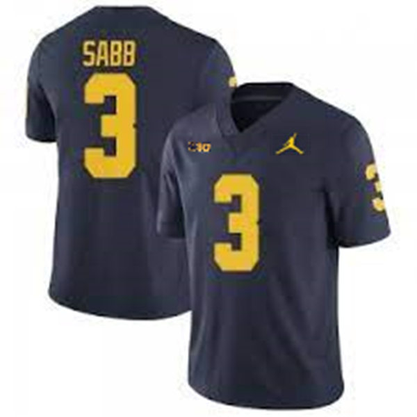 Mens Youth Michigan Wolverines #3 Keon Sabb Navy College Football Game Jersey