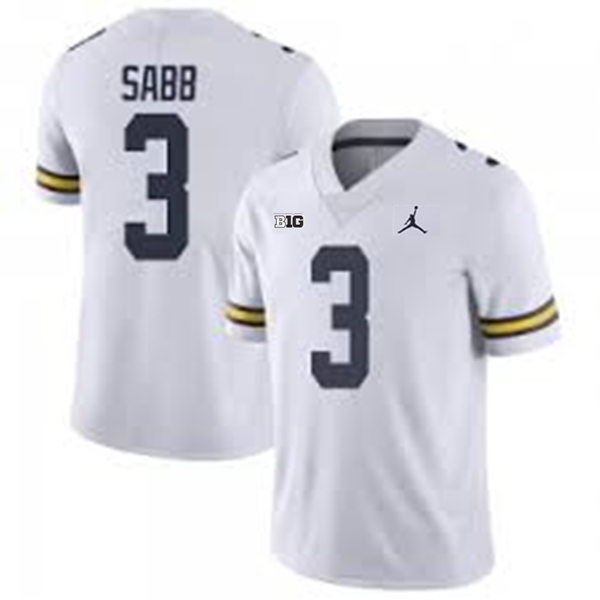Mens Youth Michigan Wolverines #3 Keon Sabb White College Football Game Jersey