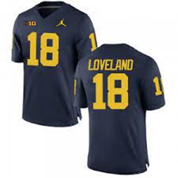 Mens Youth Michigan Wolverines #18 Colston Loveland Navy College Football Game Jersey