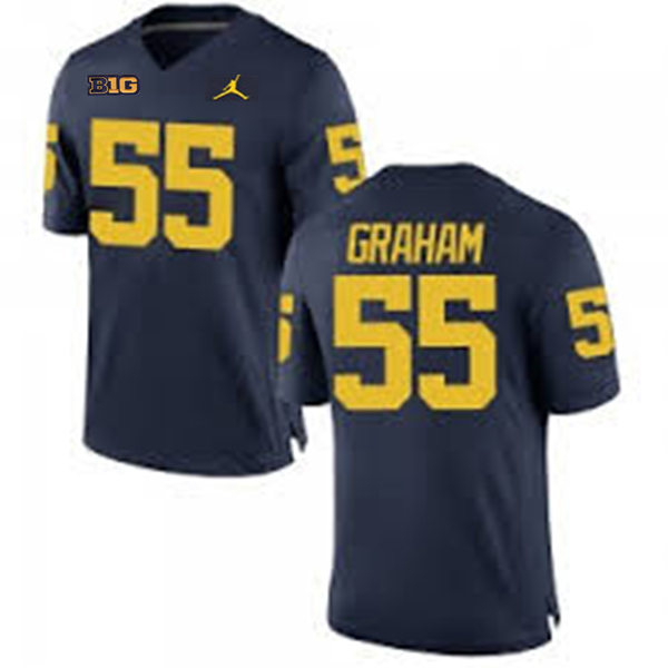 Mens Youth Michigan Wolverines #55 Mason Graham Navy College Football Game Jersey