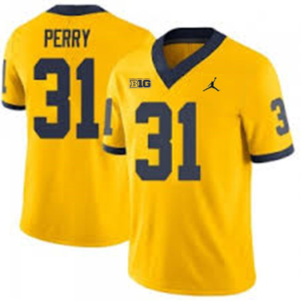 Mens Youth Michigan Wolverines #31 Jalen Perry Maize College Football Game Jersey