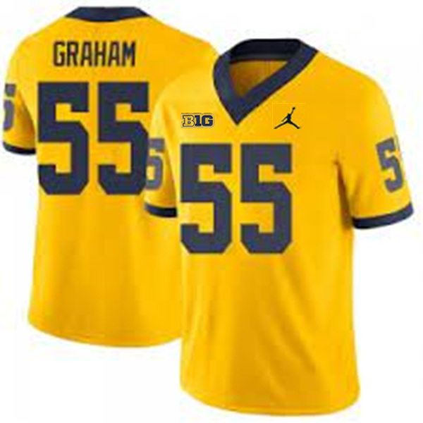Mens Youth Michigan Wolverines #55 Mason Graham Maize College Football Game Jersey