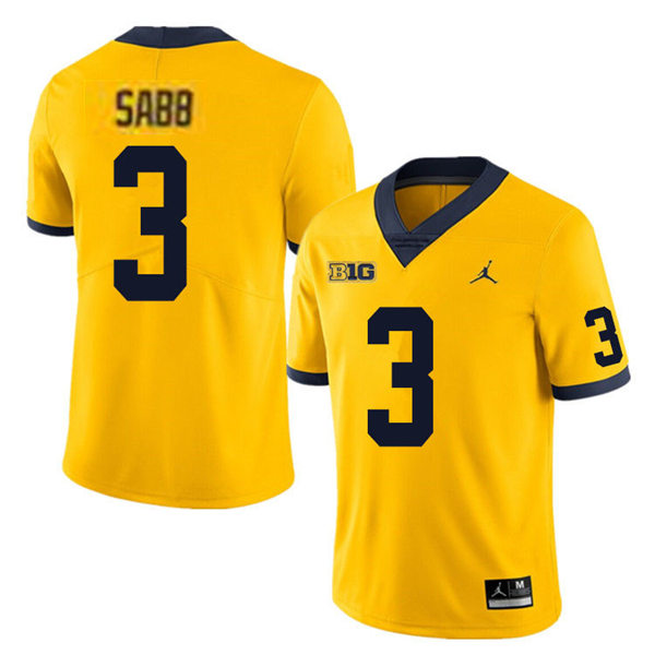 Mens Youth Michigan Wolverines #3 Keon Sabb Maize College Football Game Jersey