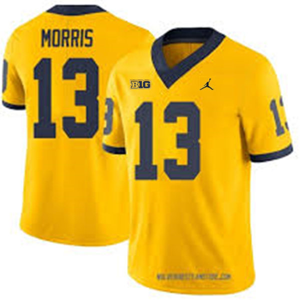 Mens Youth Michigan Wolverines #13 Tyler Morris Maize College Football Game Jersey