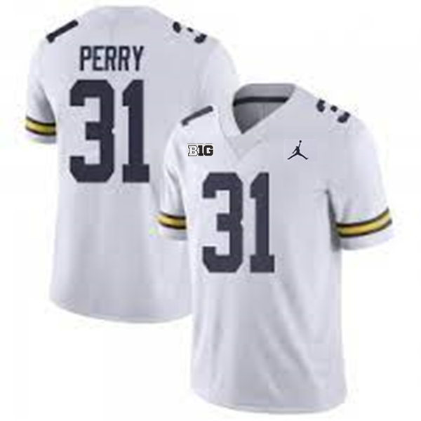 Mens Youth Michigan Wolverines #31 Jalen Perry White College Football Game Jersey