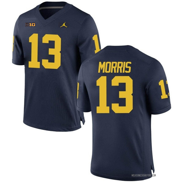 Mens Youth Michigan Wolverines #13 Tyler Morris Navy College Football Game Jersey