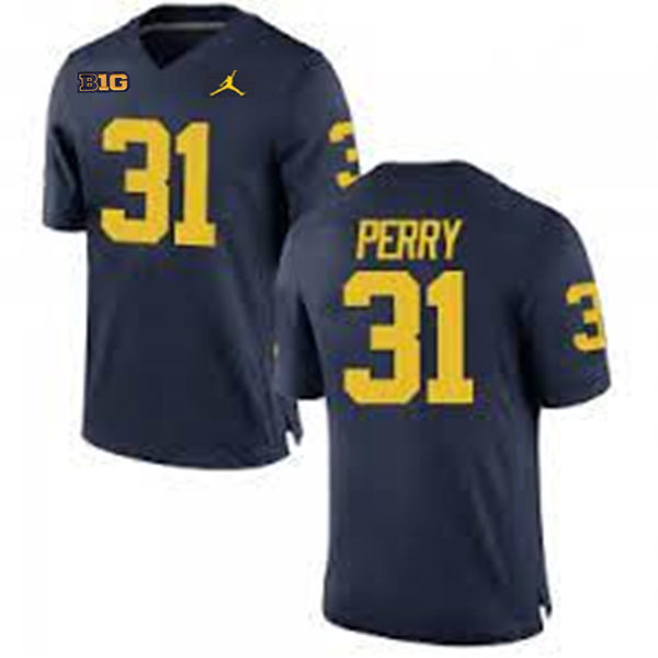 Mens Youth Michigan Wolverines #31 Jalen Perry Navy College Football Game Jersey