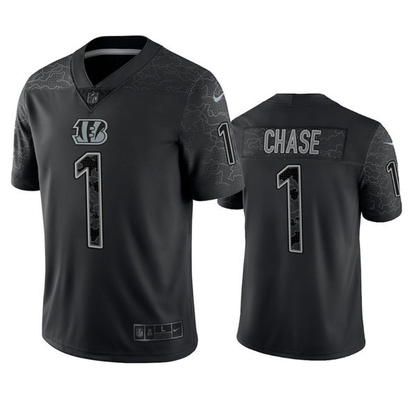 Men's Cincinnati Bengals #1 Ja'Marr Chase Black Rflctv Limited Jersey