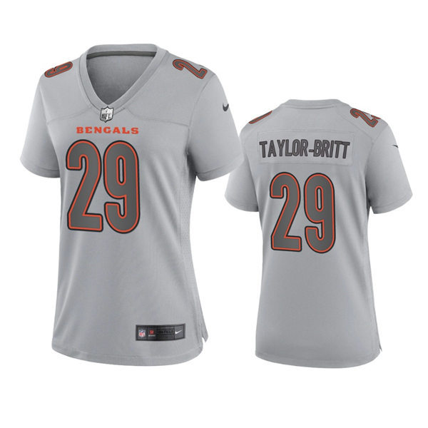 Womens Cincinnati Bengals #29 Cam Taylor-Britt Gray Atmosphere Fashion Game Jersey