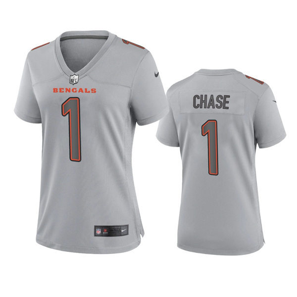 Women's Cincinnati Bengals #1 Ja'Marr Chase Gray Atmosphere Fashion Game Jersey