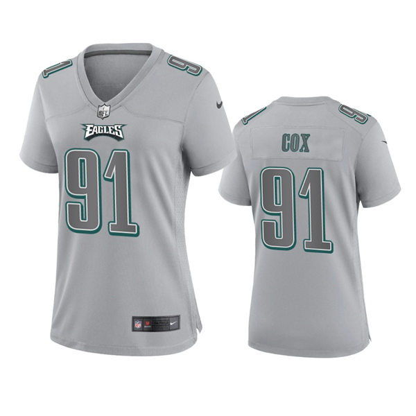 Womens Philadelphia Eagles #91 Fletcher Cox Gray Atmosphere Fashion Game Jersey