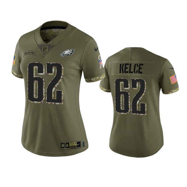 Women's Philadelphia Eagles #62 Jason Kelce Olive 2022 Salute To Service Limited Jersey