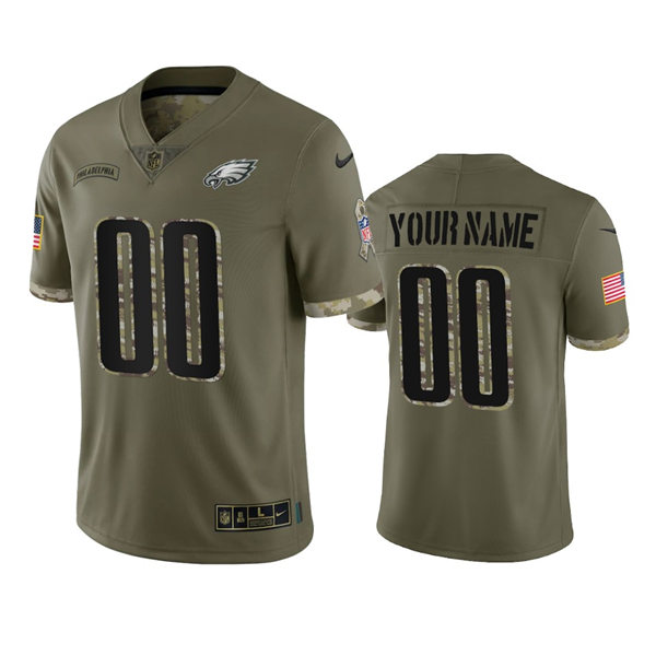 Mens Youth Philadelphia Eagles Custom Nike Olive 2022 Salute To Service Jersey
