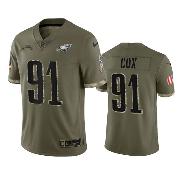 Mens Philadelphia Eagles #91 Fletcher Cox Nike 2022 Salute To Service Limited Jersey - Olive
