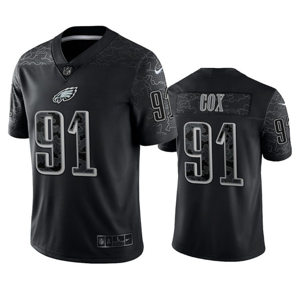 Mens Philadelphia Eagles #91 Fletcher Cox Black Rflctv Limited  Jersey