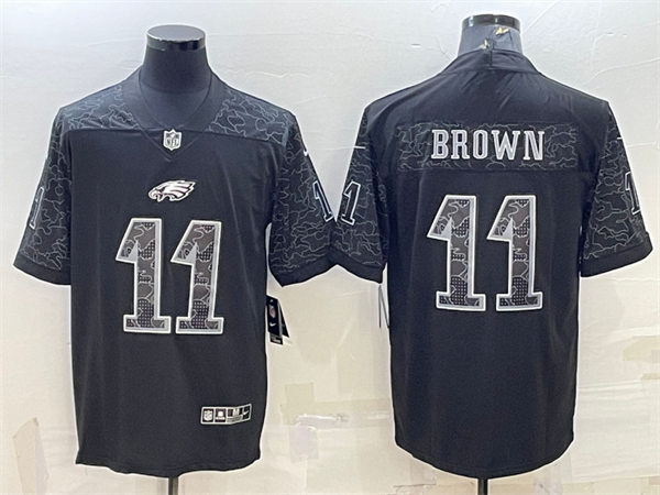 Mens Philadelphia Eagles #11 A.J. Brown Black Rflctv Limited Jersey