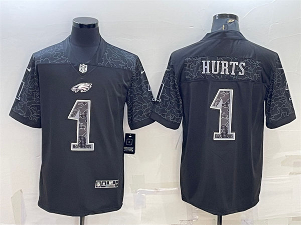 Mens Philadelphia Eagles #1 Jalen Hurts Black Rflctv Limited Jersey