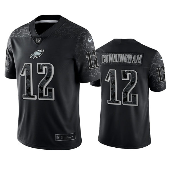 Mens Philadelphia Eagles Retired Player #12 Randall Cunningham Black Rflctv Limited Jersey