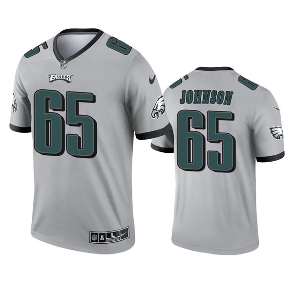 Mens Philadelphia Eagles #65 Lane Johnson Silver Inverted Legend Jersey