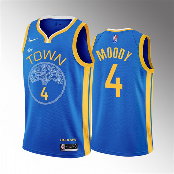 Mens Golden State Warriors #4 Moses Moody OAK Town 2022-23 Earned Edition Jersey Blue