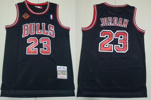 Mens Chicago Bulls 20th anniversary Edition #23 Michael Jordan 1997-98 Hardwood Classics Signed Jersey Black