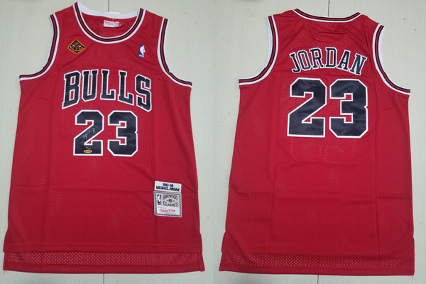 Mens Chicago Bulls 20th anniversary Edition #23 Michael Jordan 1997-98 Hardwood Classics Signed Jersey Red 