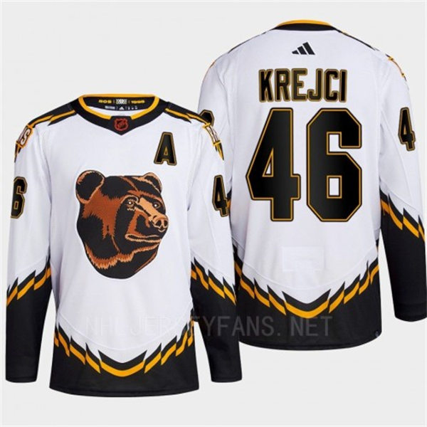 Men's Boston Bruins #46 David Krejci White 2022 Reverse Retro Primegreen Jersey