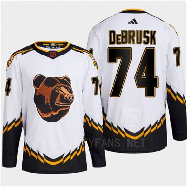 Men's Boston Bruins #74 Jake DeBrusk White 2022 Reverse Retro Primegreen Jersey