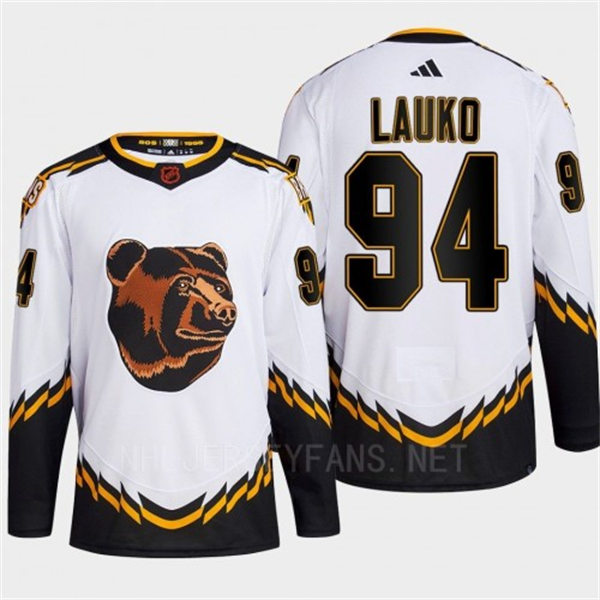 Men's Boston Bruins #94 Jakub Lauko White 2022 Reverse Retro Primegreen Jersey