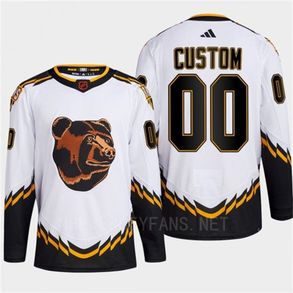 Men's Boston Bruins Custom Adidas White 2022 Reverse Retro Primegreen Jersey