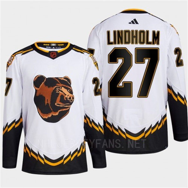 Men's Boston Bruins #27 Hampus Lindholm White 2022 Reverse Retro Primegreen Jersey