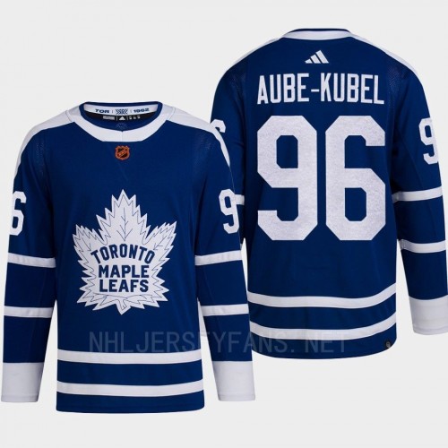 Mens Toronto Maple Leafs #96 Nicolas Aube-Kubel Blue 2022 Reverse Retro Primegreen Jersey
