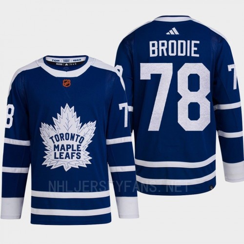 Mens Toronto Maple Leafs #78 T.J. Brodie Blue 2022 Reverse Retro Primegreen Jersey