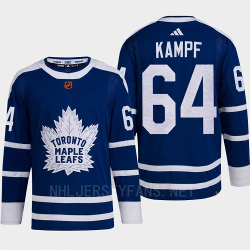 Mens Toronto Maple Leafs #64 David Kampf Blue 2022 Reverse Retro Primegreen Jersey