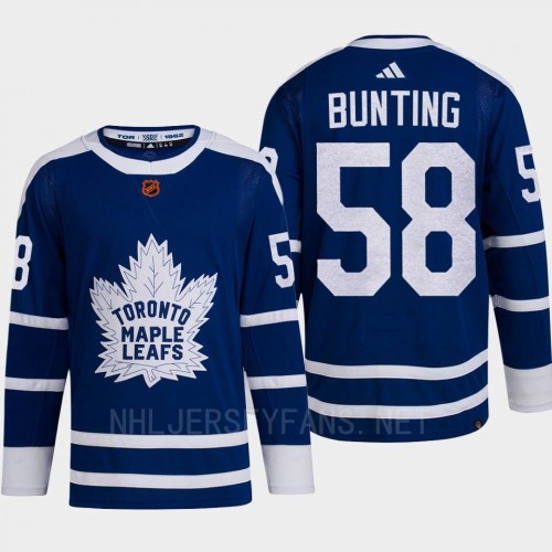 Mens Toronto Maple Leafs #58 Michael Bunting Blue 2022 Reverse Retro Primegreen Jersey
